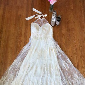 White Gown, Sheer Over-lay, Halter top, Sweetheart